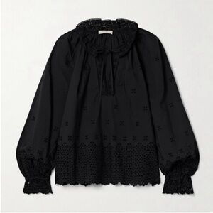 NWT ULLA JOHNSON Alora Black Eyelet Poplin Cotton Blouse Top